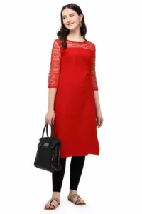 zelzis women crepe aline daily wear plain red kurtis