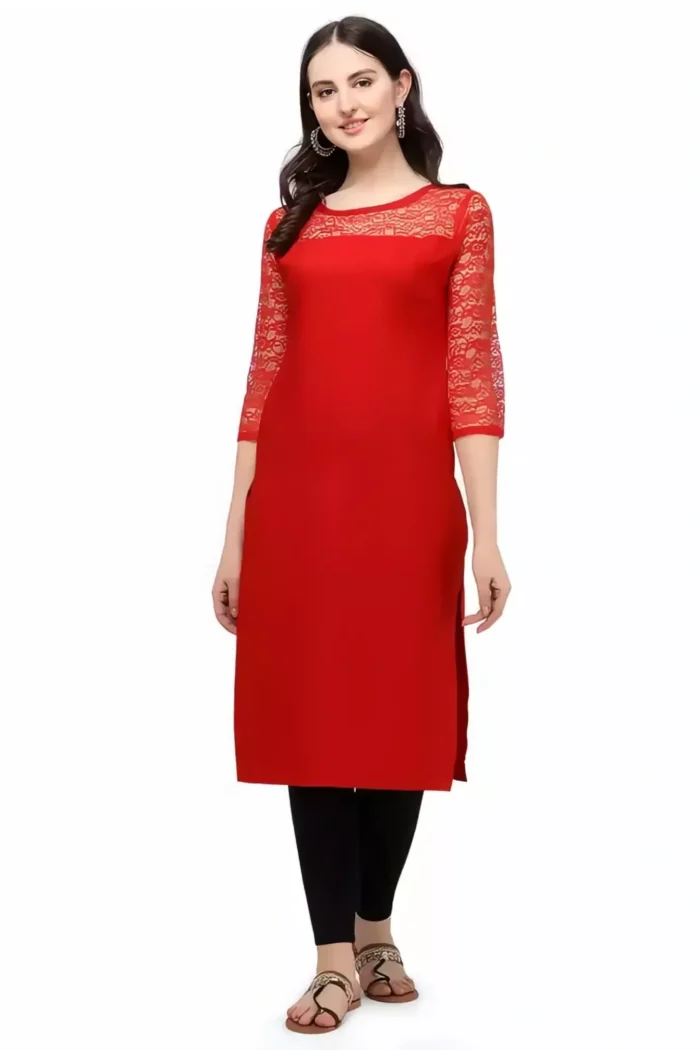 zelzis women crepe aline daily wear plain red kurtis