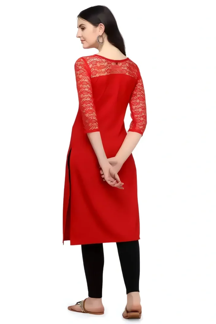 zelzis women crepe aline daily wear plain red kurtis