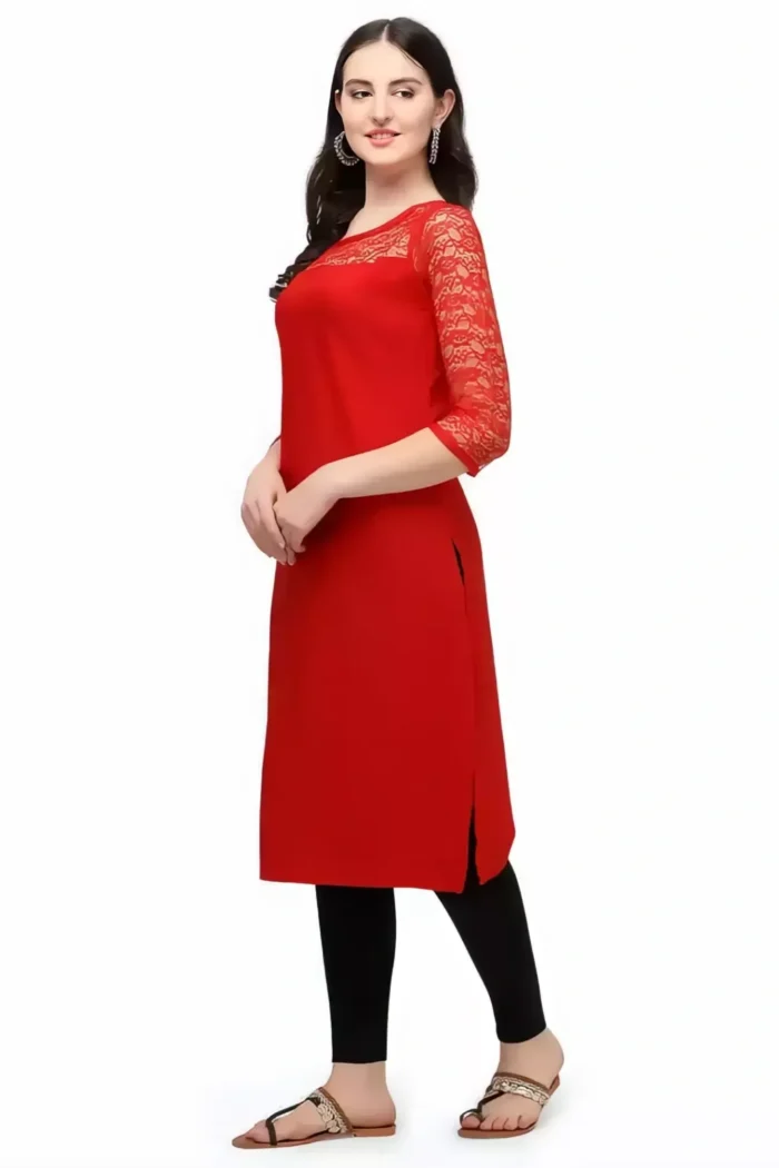 zelzis women crepe aline daily wear plain red kurtis