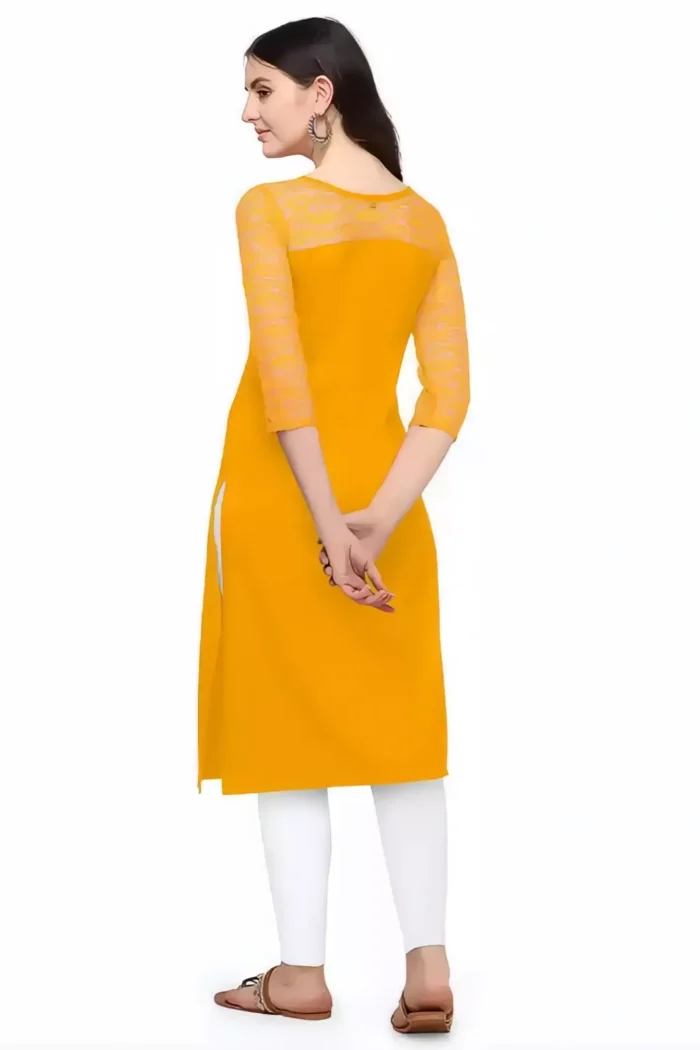 zelzis women crepe aline daily wear plain yellow kurtis