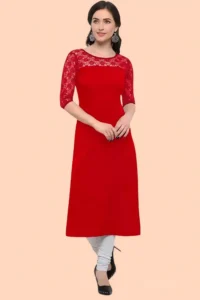 zelzis women crepe aline office wear plain red kurtis
