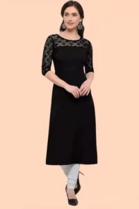 zelzis women crepe aline office wear plain black kurtis