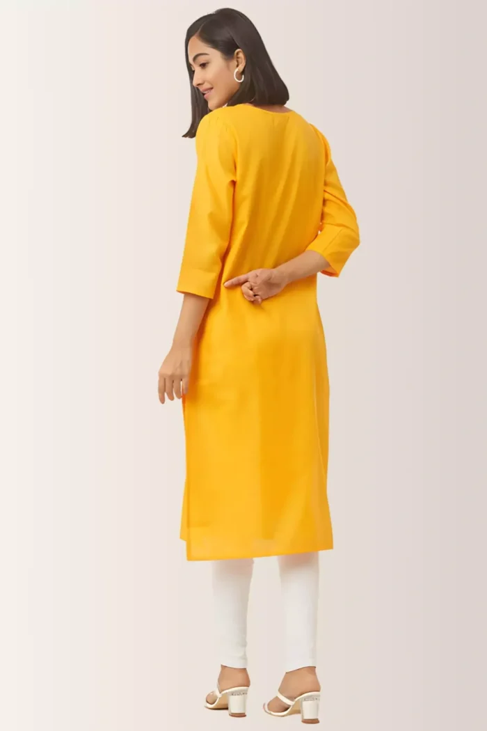 zelzis women pure cotton yellow straight kurti with pocket
