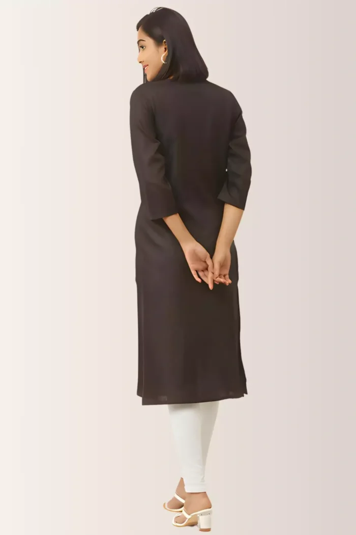 zelzis women pure cotton black straight kurti with pocket