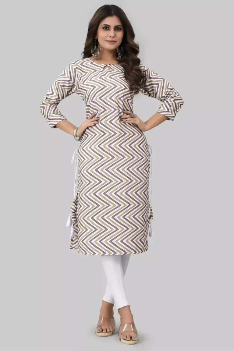 zelzis women crepe zigzag straight grey kurtis