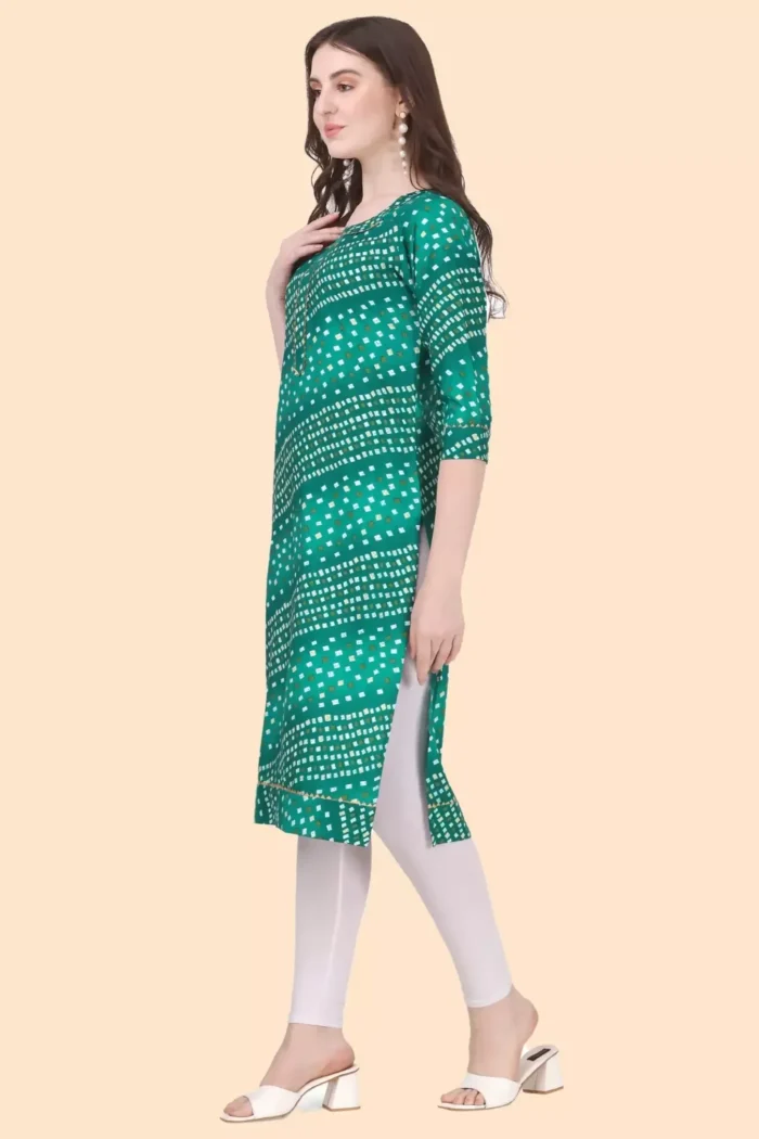 zelzis women crepe bandhni office wear green kurtis