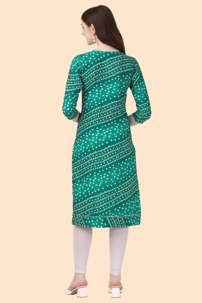 zelzis women crepe bandhni office wear green kurtis