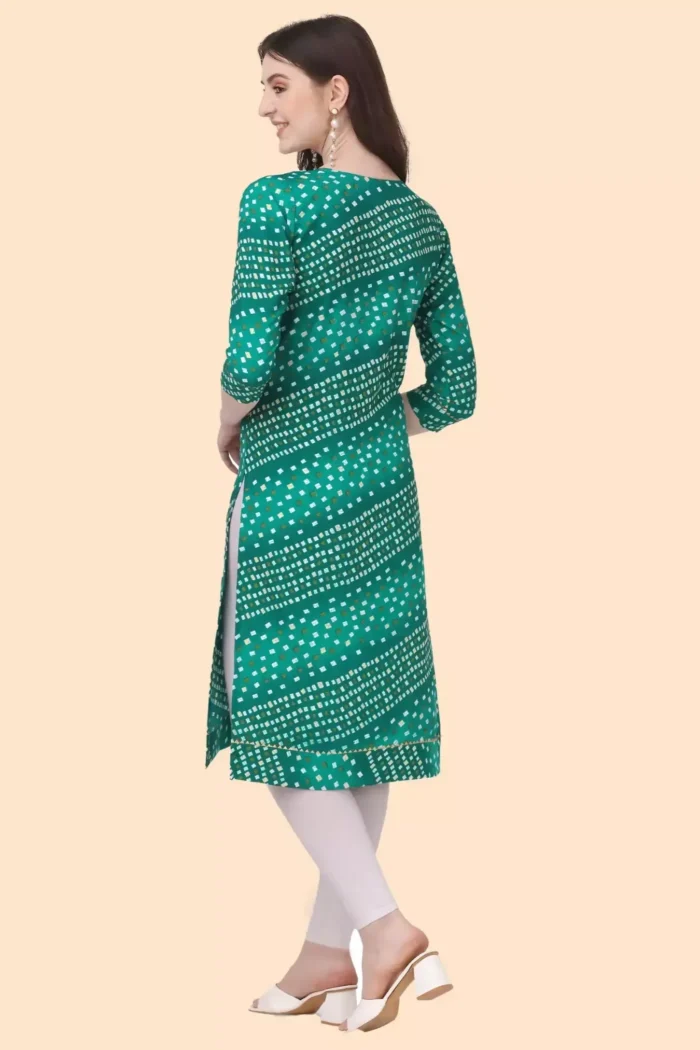 zelzis women crepe bandhni office wear green kurtis