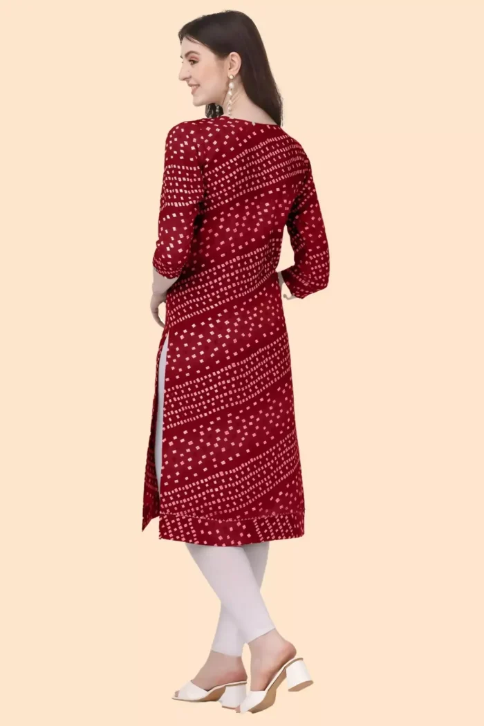 zelzis women crepe bandhni office wear maroon kurtis
