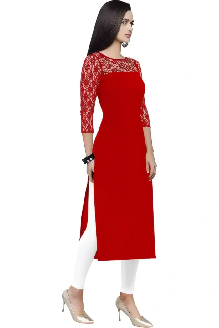 zelzis women crepe straight daily wear plain red kurtis