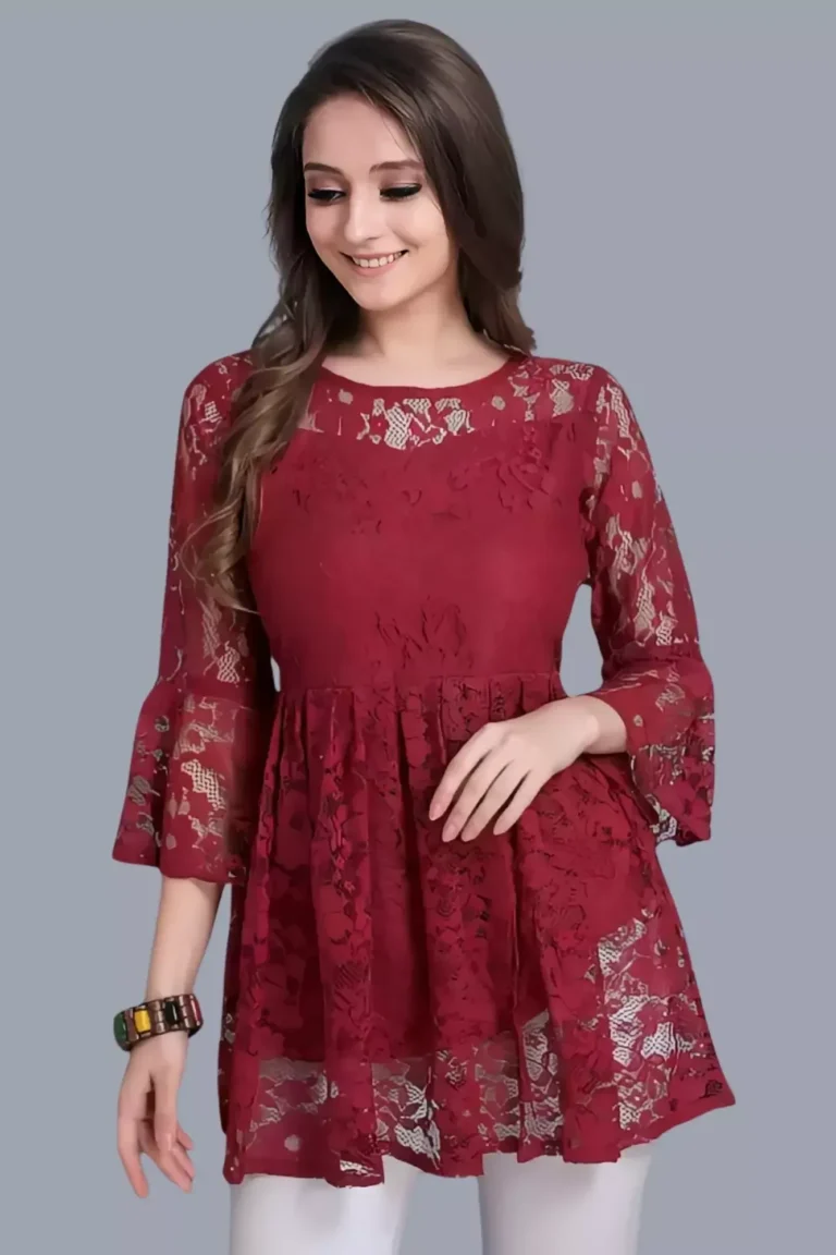 zelzis women russel net with crepe inner maroon tops