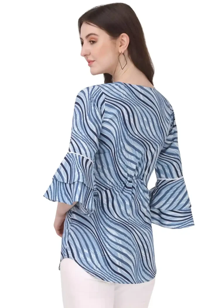 zelzis women crepe stripe blue tunic tops with bell sleeve