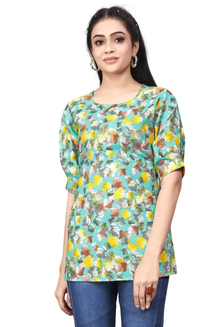 zelzis women crepe caneda floral light green regular tunic tops