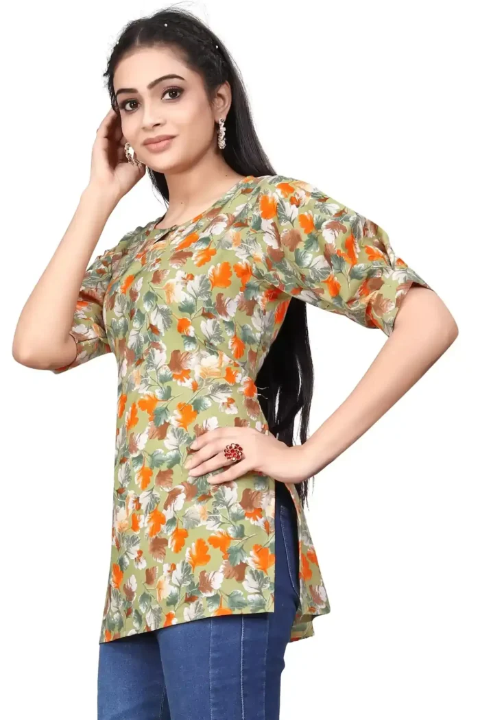 zelzis women crepe caneda floral yellow regular tunic tops