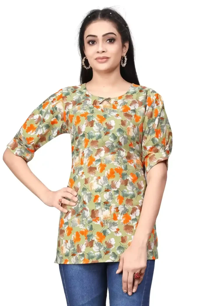 zelzis women crepe caneda floral yellow regular tunic tops