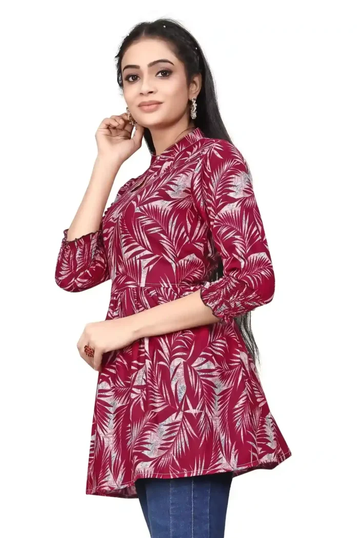 zelzis women rayon floral printed maroon stylish tops
