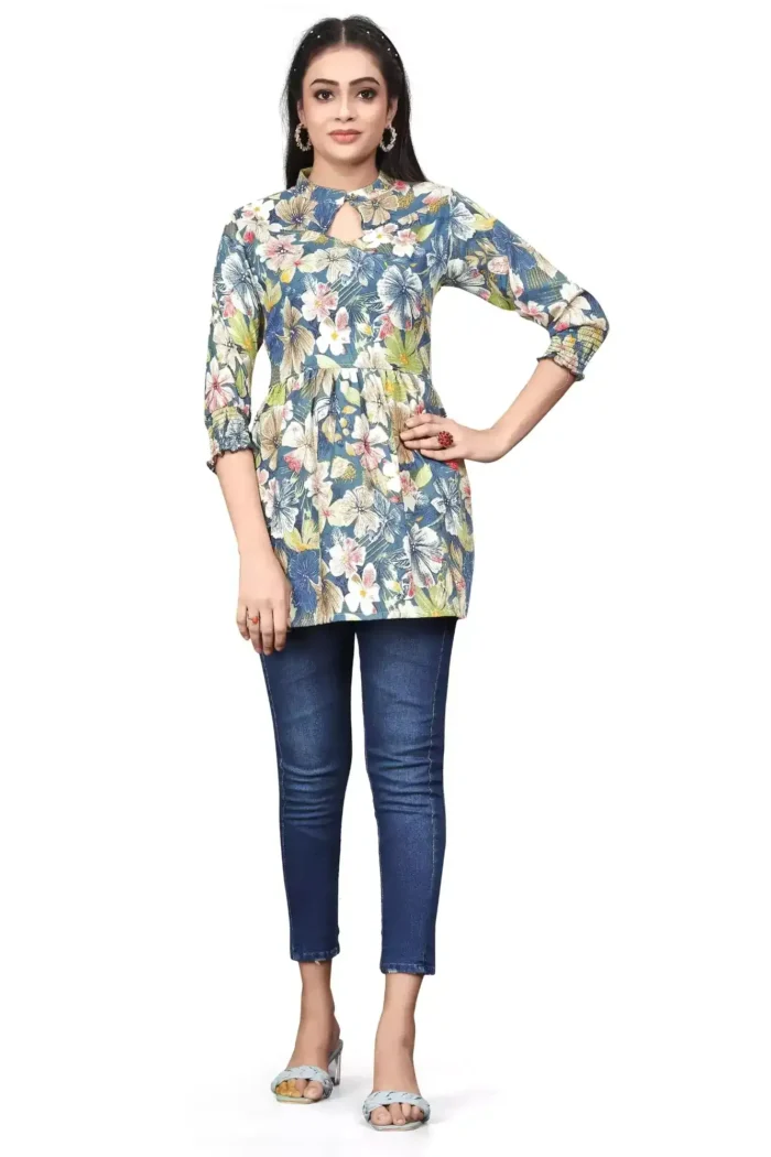 zelzis women rayon floral printed teal stylish tops
