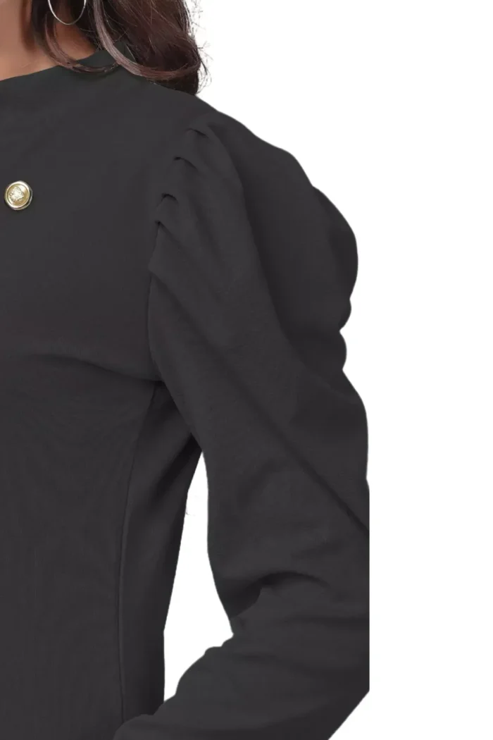 zelzis women polyester puff sleeve black regular t shirts