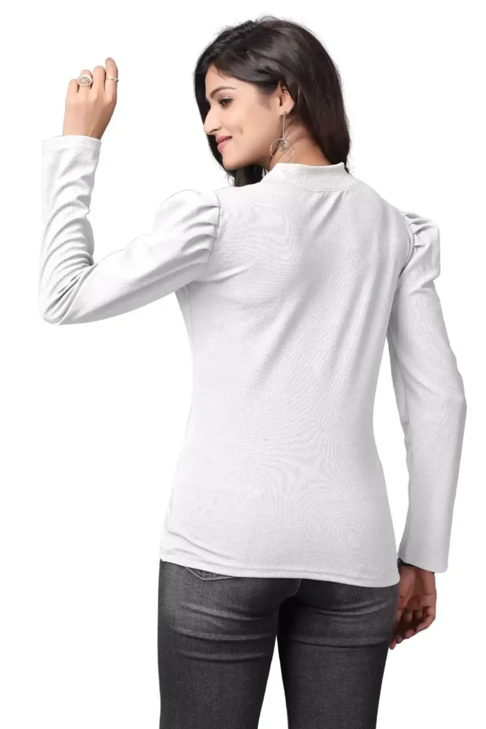zelzis women polyester puff sleeve white regular t shirts