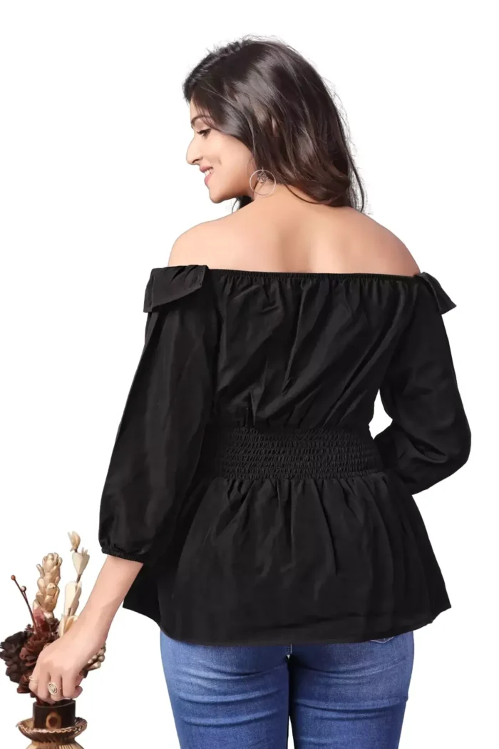 zelzis women crepe stylish new black ruffel off shoulder tops
