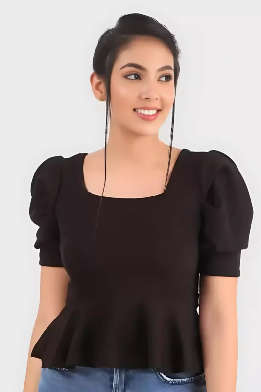 zelzis women polyester puff sleeve latest black tops