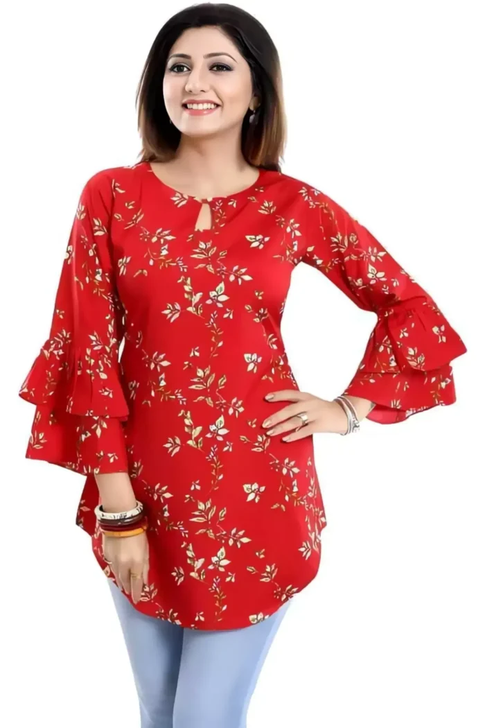 zelzis women crepe floral printed red tunic tops