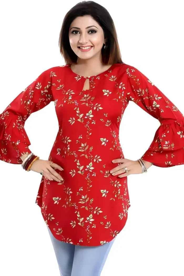 zelzis women crepe floral printed red tunic tops