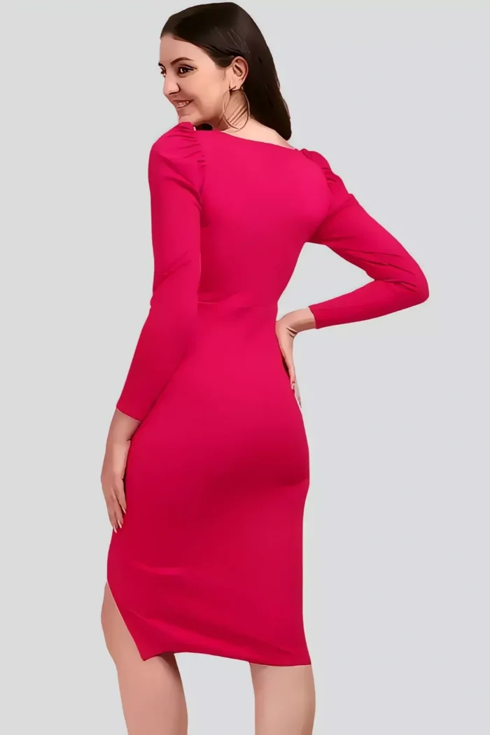 zelzis women polyester sweet heart neck with stylish party wear pink bodycon dress