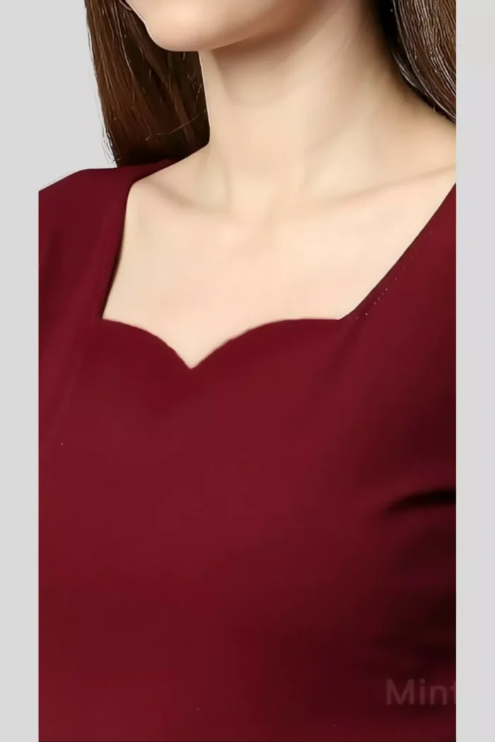 zelzis women polyester sweet heart neck with stylish casual wear maroon bodycon dress