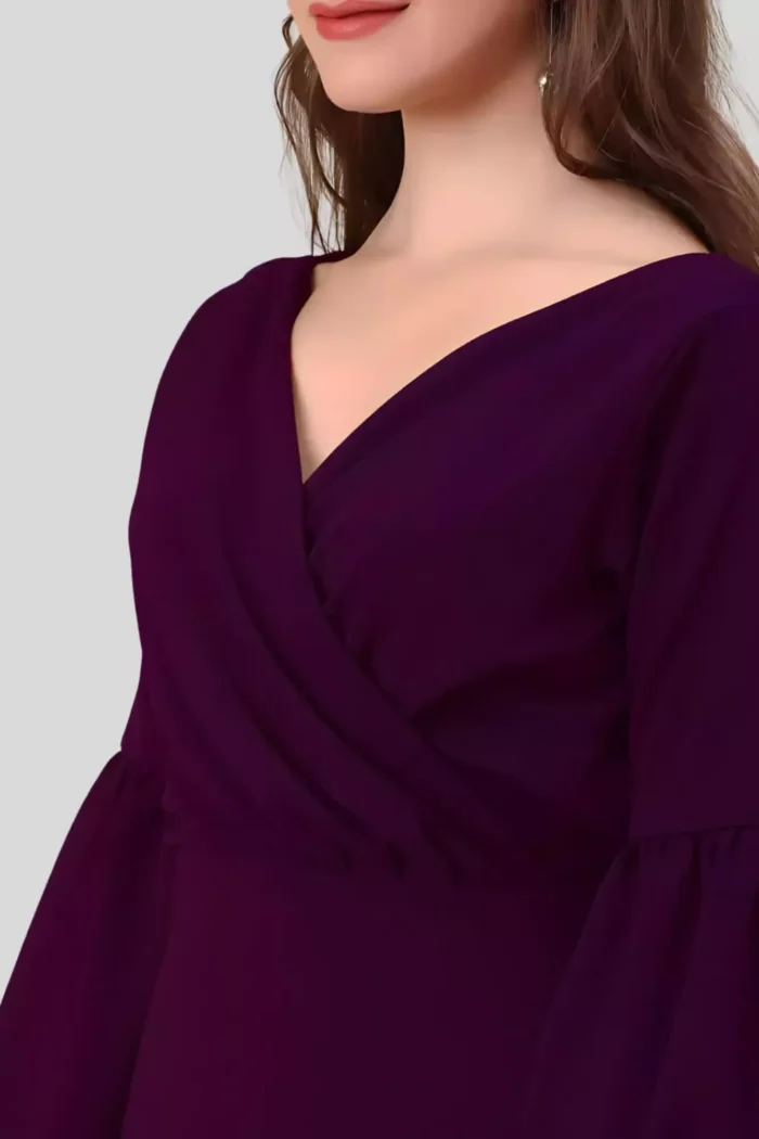 zelzis women polyester party wear purple v neck bodycon dress