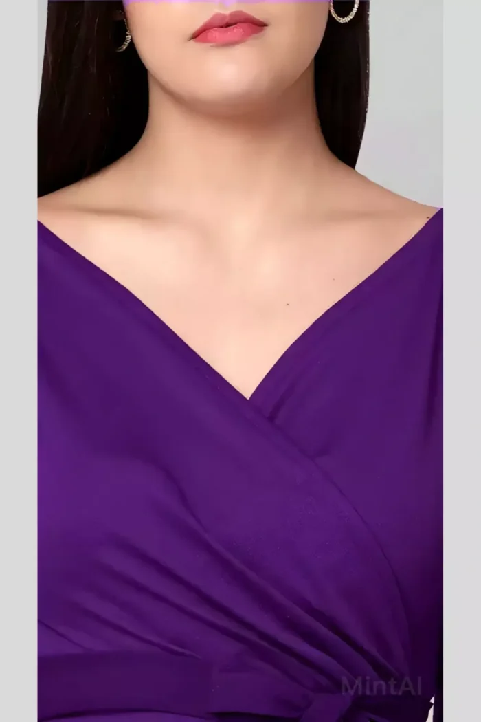 zelzis women polyester party wear purple v neck bodycon