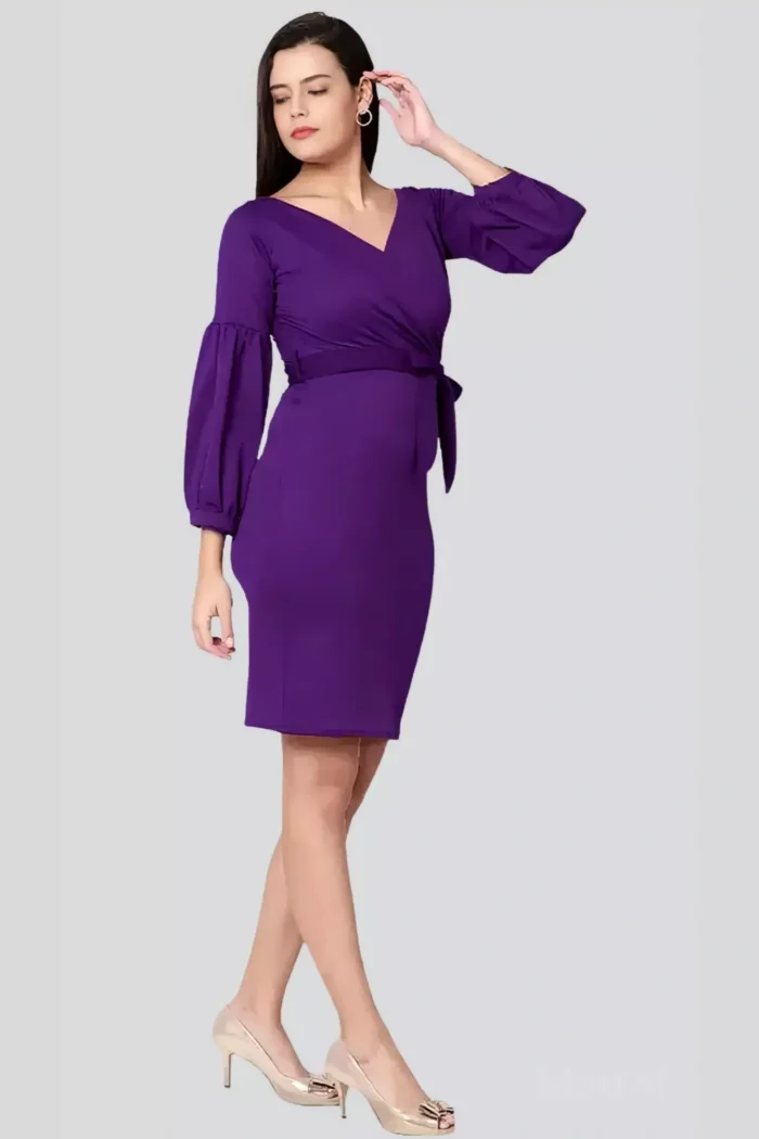 zelzis women polyester party wear purple bodycon dress