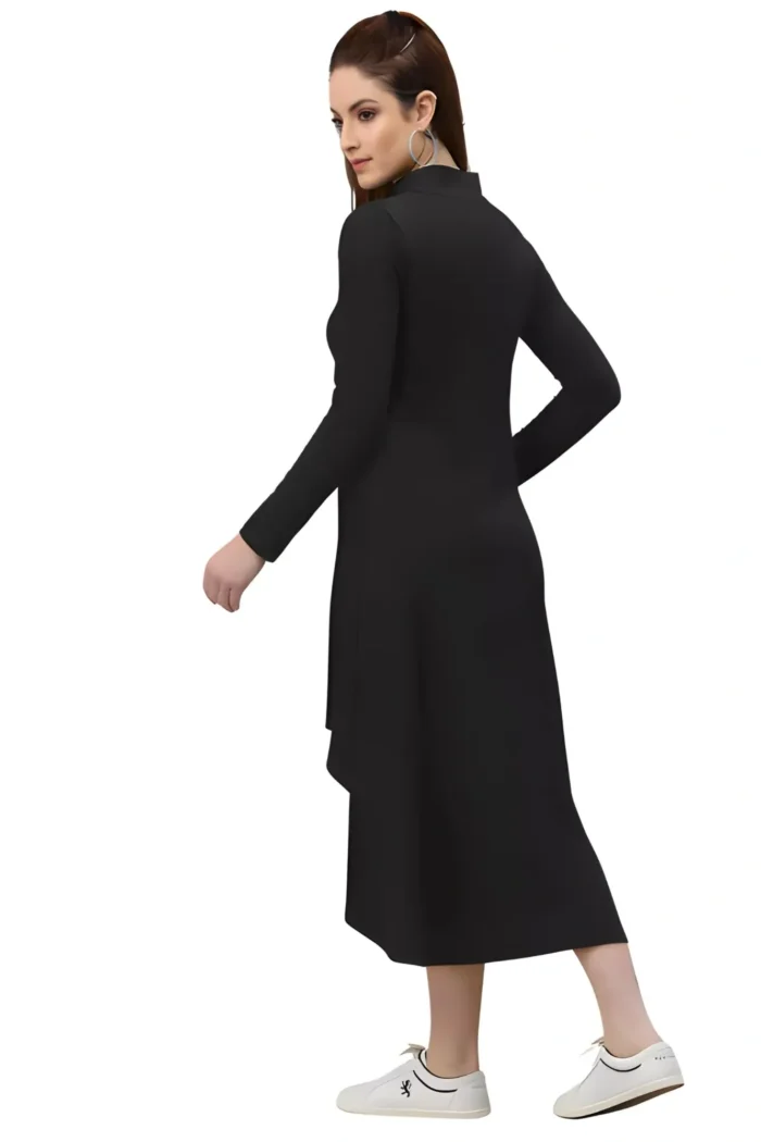 zelzis women polyester black high low bodycon dress with round neck