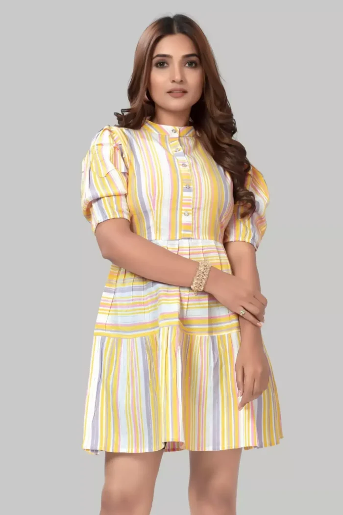 zelzis women cotton stripe yellow fit & flare dress
