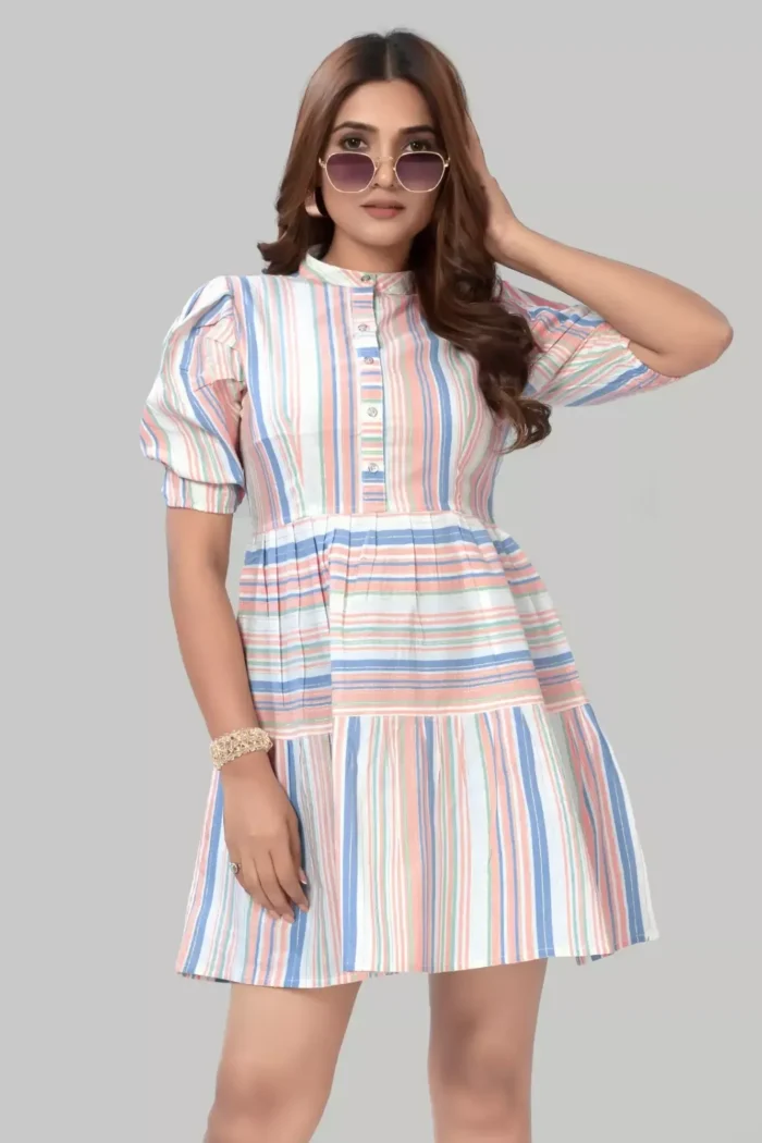 zelzis women cotton stripe peach fit & flare dress