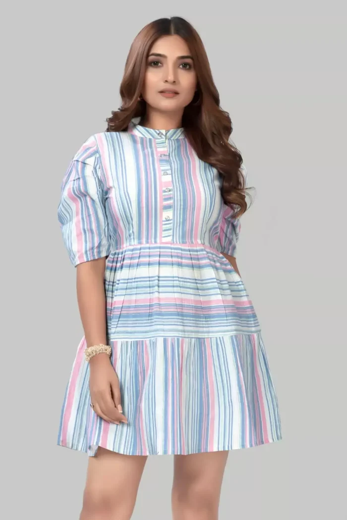 zelzis women cotton stripe blue fit & flare dress