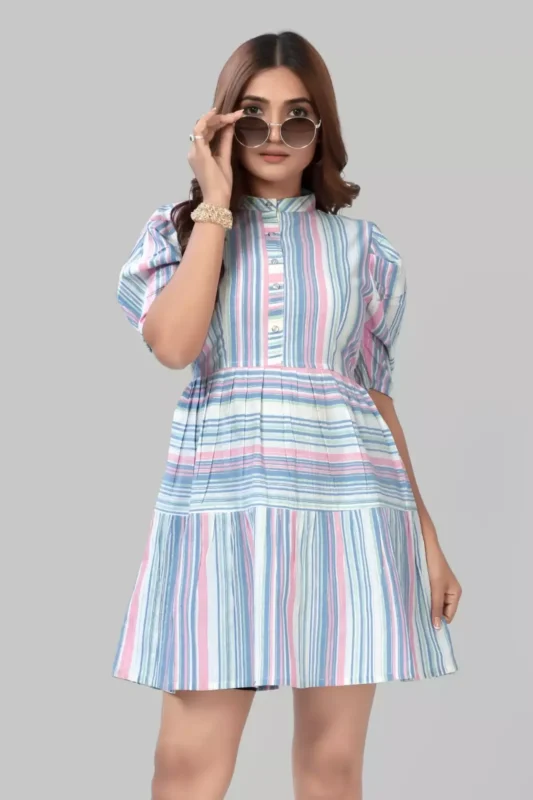 zelzis women cotton stripe blue fit & flare dress