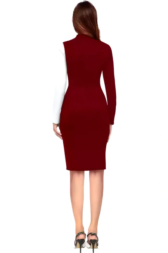 zelzis women polyester colourblock maroon bodycon dress