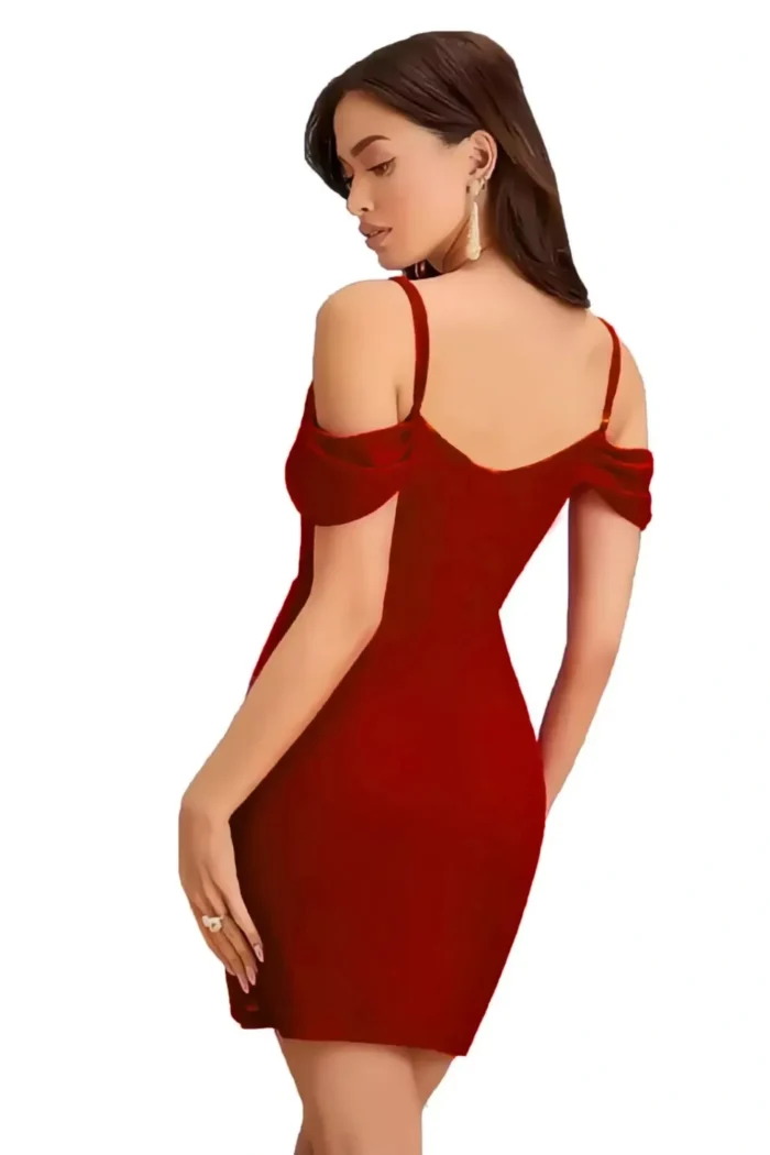 zelzis women polyester shoulder strap maroon bodycon dress