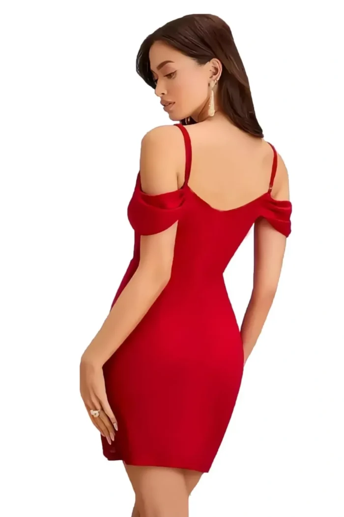 zelzis women polyester shoulder strap red bodycon dress