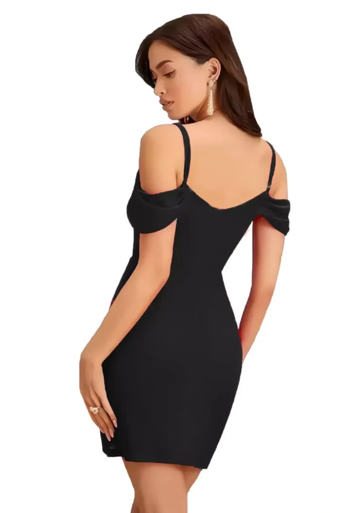 zelzis women polyester shoulder strap black bodycon dress