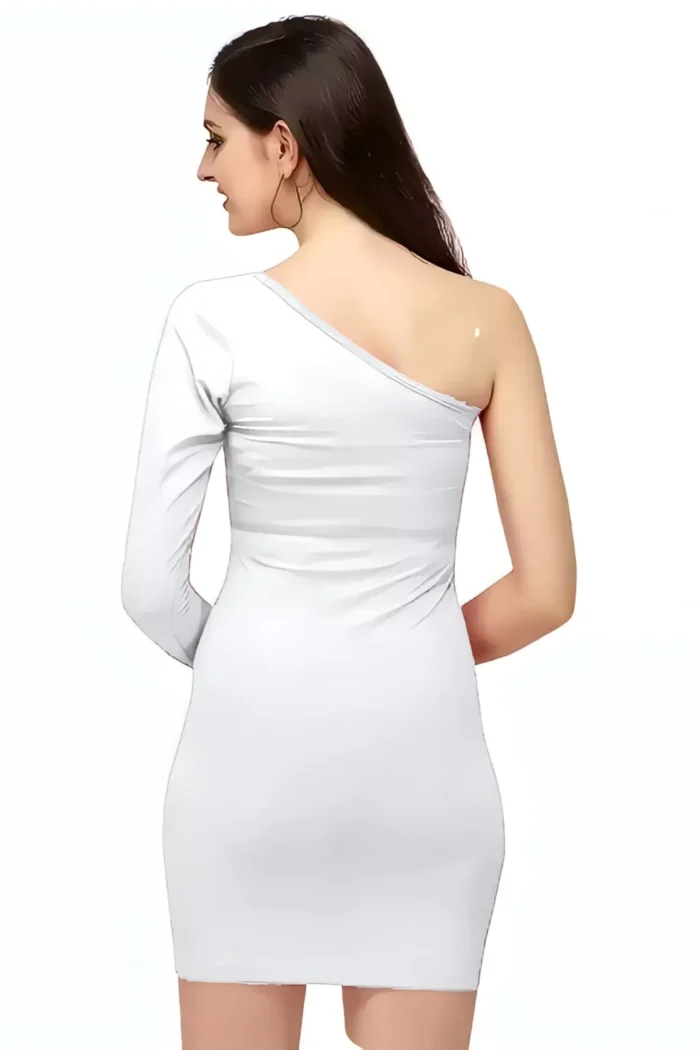 zelzis women polyester one shoulder party wear white bodycon dress