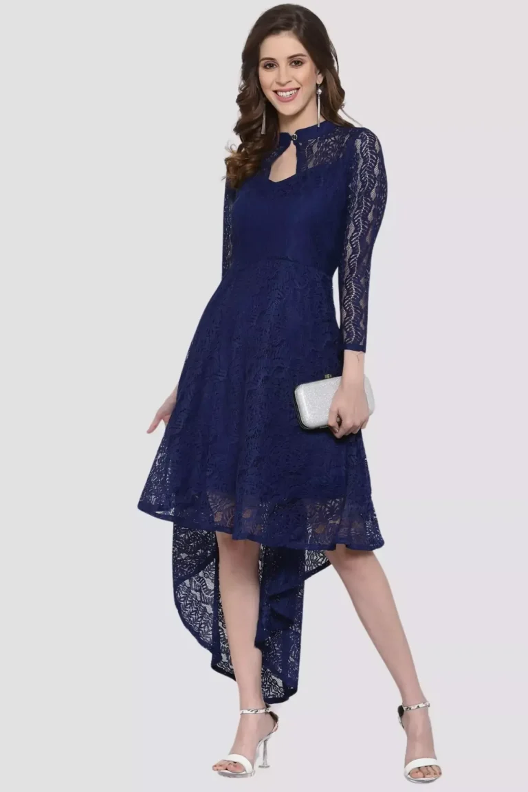 zelzis women coding net with inner high low blue dress