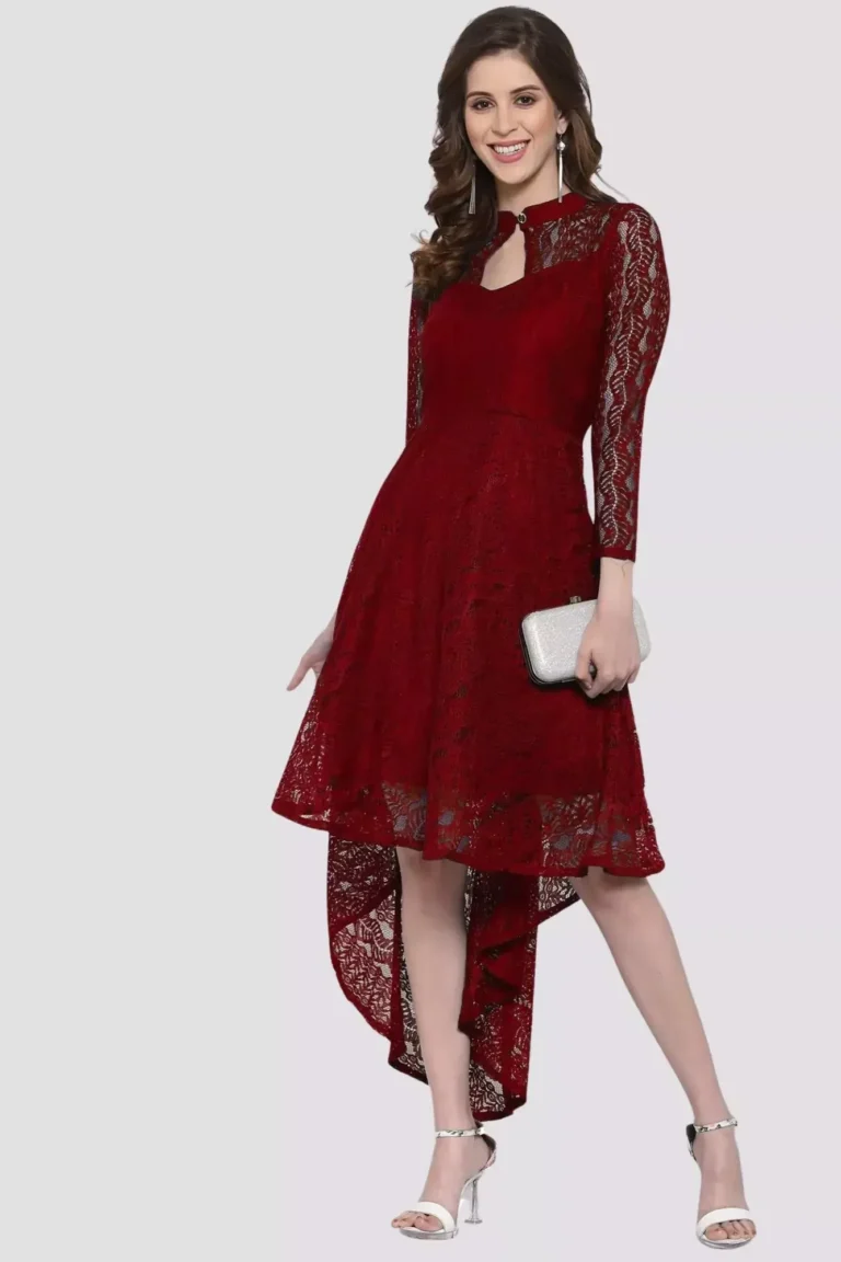 zelzis women coding net with inner high low maroon dress