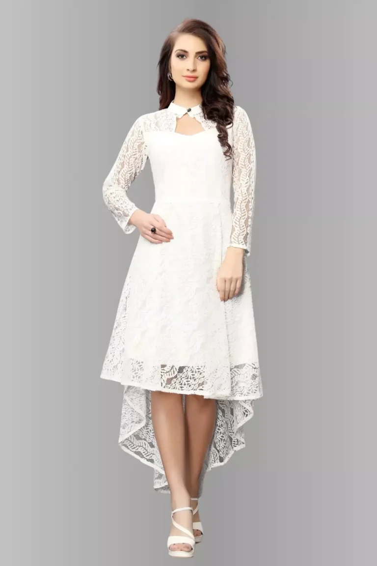 zelzis women coding net with inner high low white dress