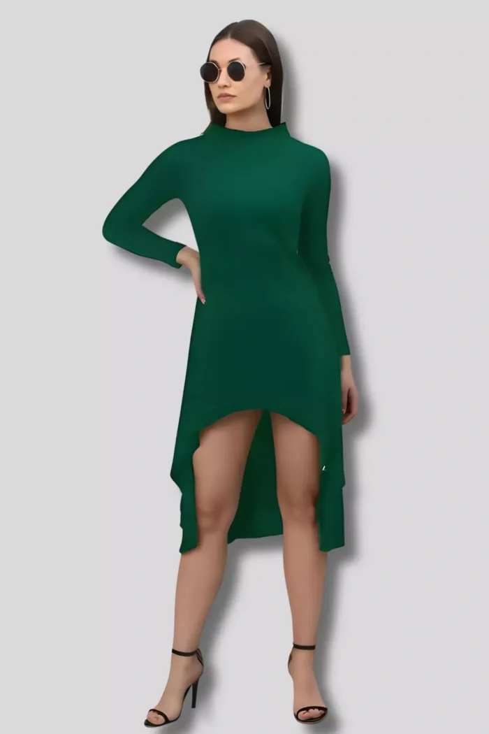 zelzis women polyester green up down bodycon dress