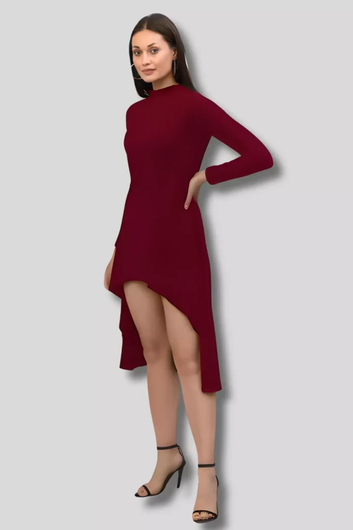 zelzis women polyester maroon up down bodycon dress