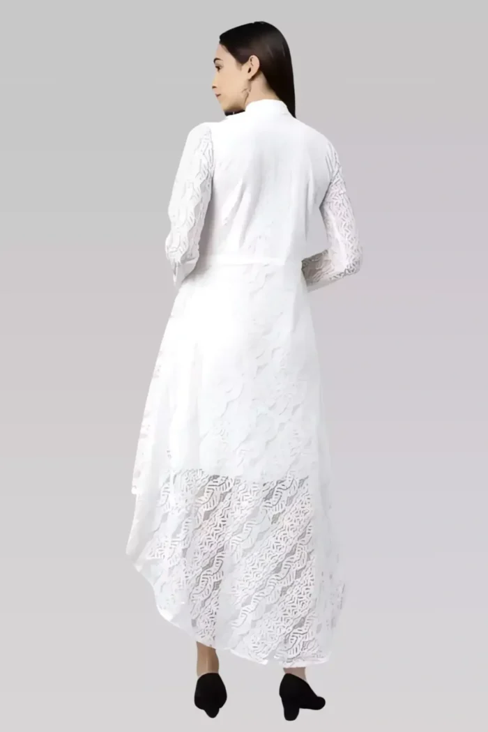 zelzis women coding net with crepe inner up & down white dress