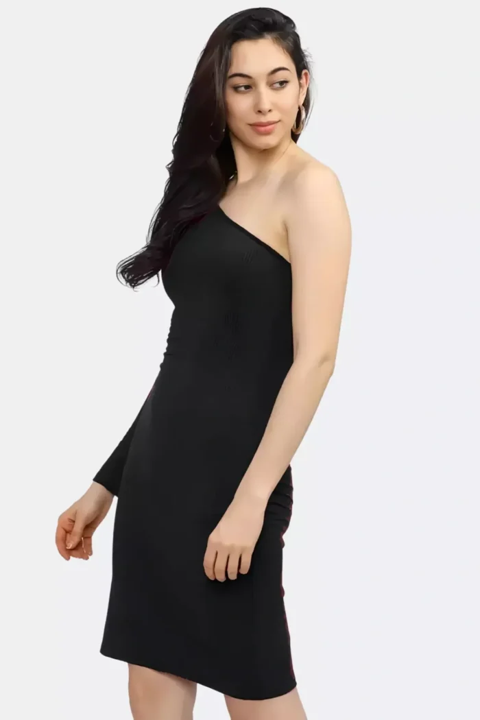 zelzis women polyester one shoulder black bodycon dress